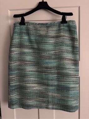 Preston & York Aqua and Gray Striped Pencil Skirt